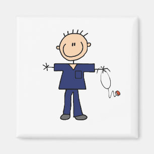 Male Stick Figure Nurse - Blue Magnet