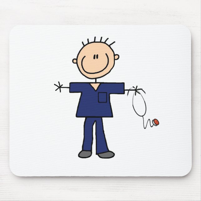 Male Stick Figure Nurse - Blue Mouse Mat (Front)