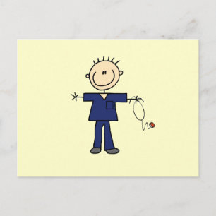 Male Stick Figure Nurse - Blue Postcard