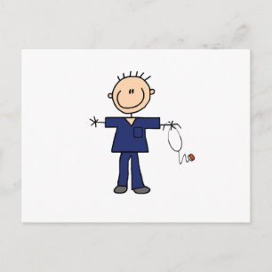 Male Stick Figure Nurse - Blue Postcard