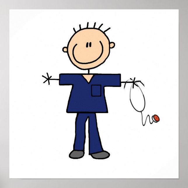 Male Stick Figure Nurse - Blue Poster (Front)