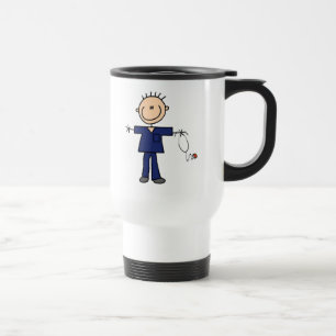 Male Stick Figure Nurse - Blue Travel Mug