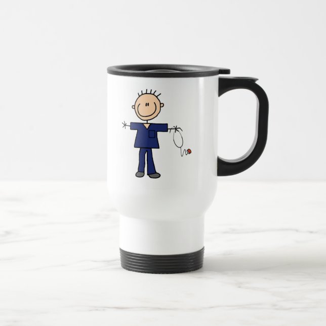 Male Stick Figure Nurse - Blue Travel Mug (Right)