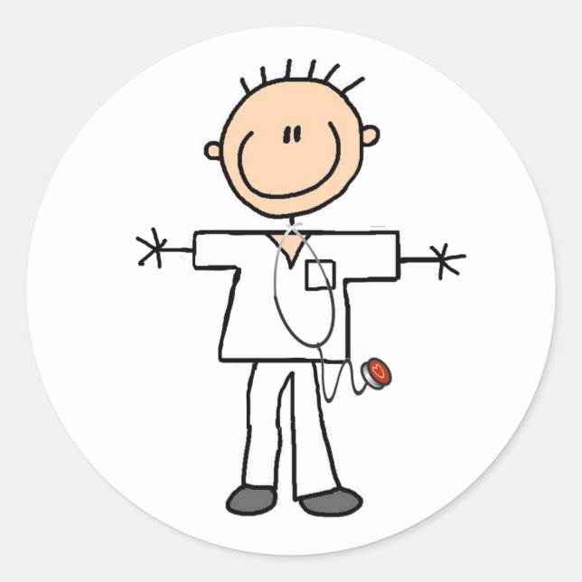 Male Stick Figure Nurse Classic Round Sticker (Front)