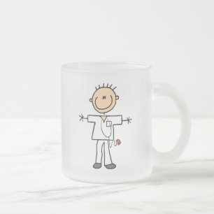 Male Stick Figure Nurse Frosted Glass Coffee Mug