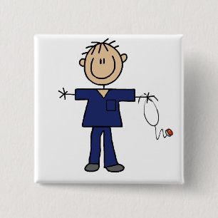 Male Stick Figure Nurse Medium Skin 15 Cm Square Badge