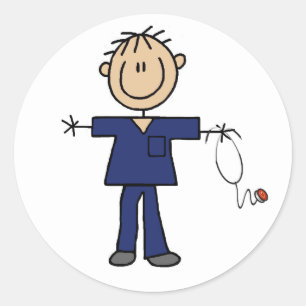 Male Stick Figure Nurse Medium Skin Classic Round Sticker