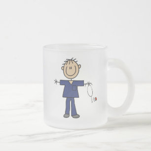 Male Stick Figure Nurse Medium Skin Frosted Glass Coffee Mug