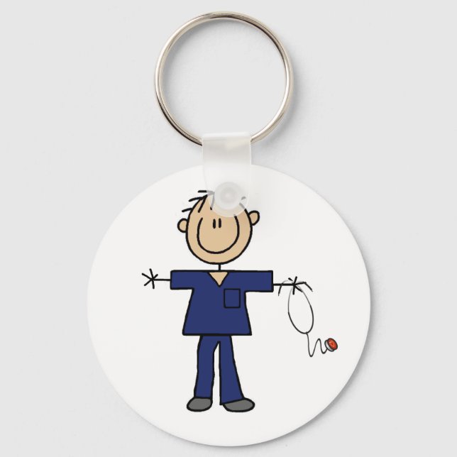 Male Stick Figure Nurse Medium Skin Key Ring (Front)