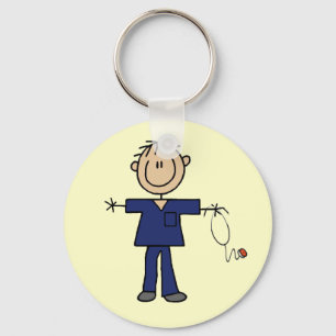 Male Stick Figure Nurse Medium Skin Key Ring