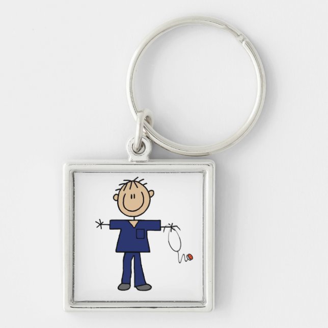 Male Stick Figure Nurse Medium Skin Key Ring (Front)