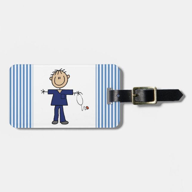 Male Stick Figure Nurse Medium Skin Luggage Tag (Front Horizontal)