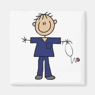 Male Stick Figure Nurse Medium Skin Magnet