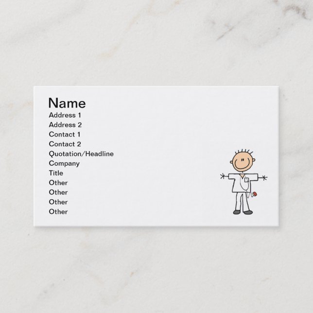 Male Stick Figure Nurse T-shirts and Gifts Business Card (Front)
