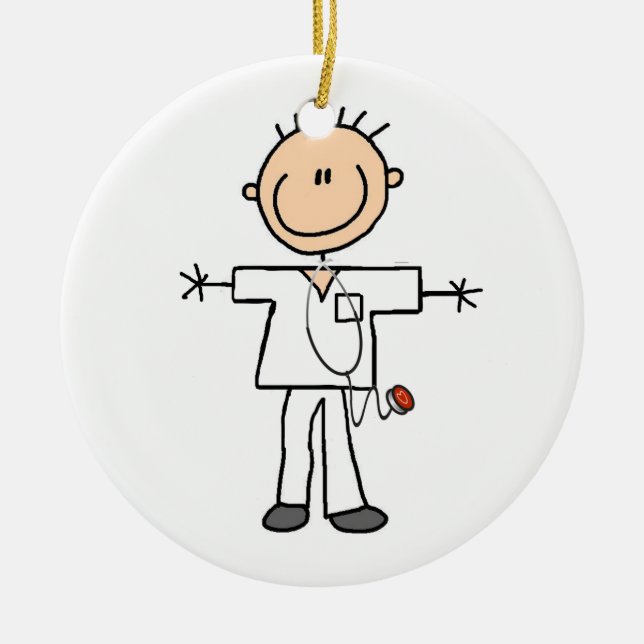 Male Stick Figure Nurse T-shirts and Gifts Ceramic Tree Decoration (Front)