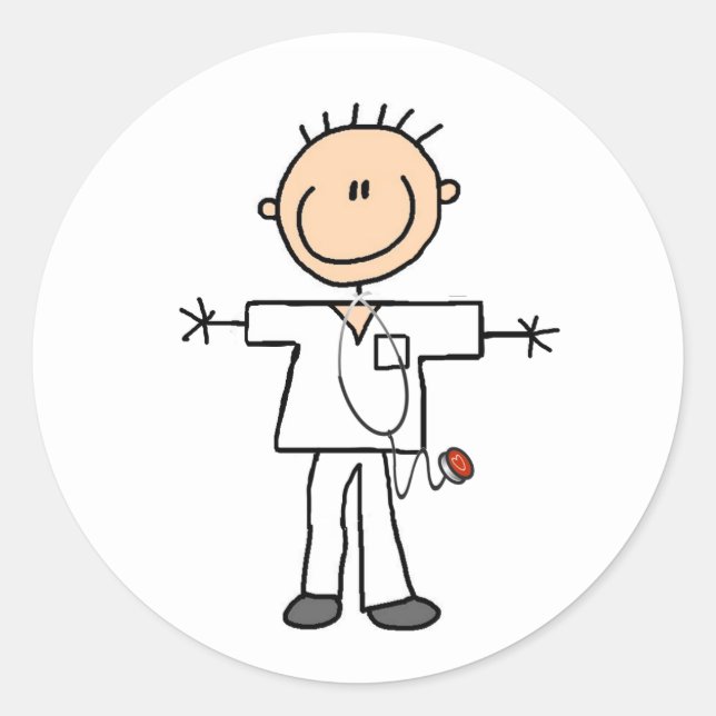 Male Stick Figure Nurse Tshirts and Gifts Classic Round Sticker (Front)