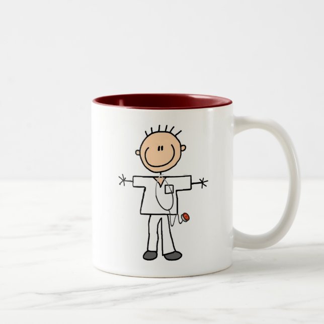 Male Stick Figure Nurse Two-Tone Coffee Mug (Right)