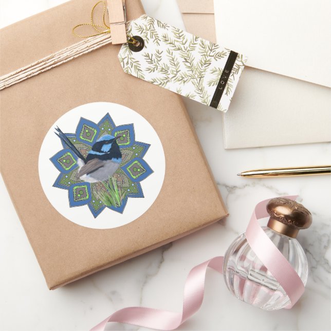 Male Superb Fairy-Wren  Classic Round Sticker (Gifting)