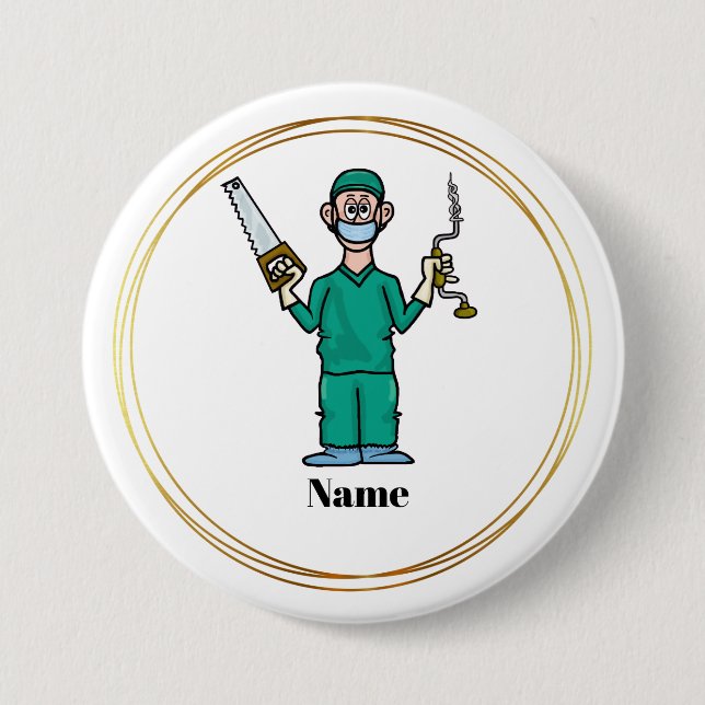 Male Surgeon with Tools Name Button (Front)
