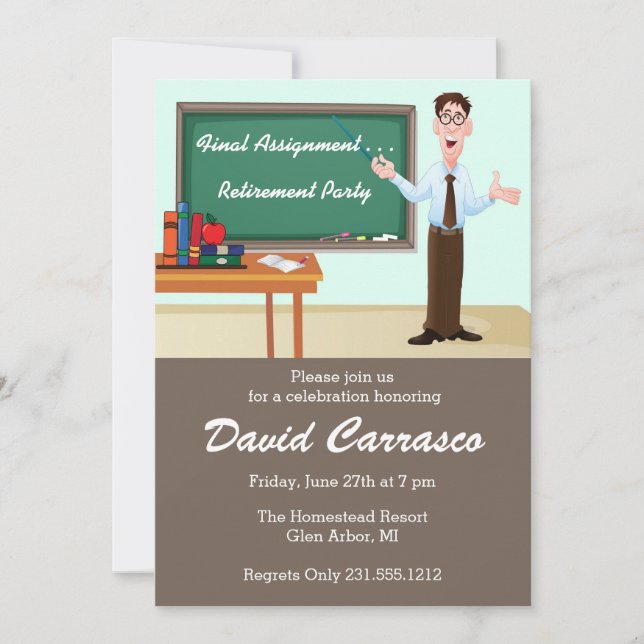 Male Teacher Retirement Invitation (Front)
