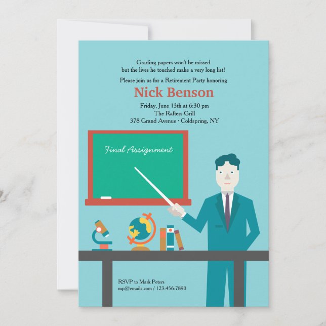 Male Teacher Retirement Party Invitation (Front)