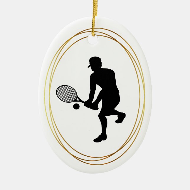 Male Tennis Player Silhouette Christmas Ornament (Front)
