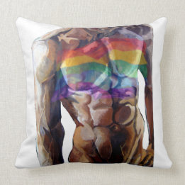Male torso rainbow flag cushion