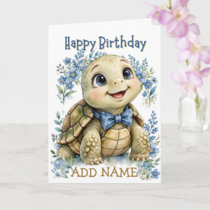 Male Tortoise: Baby Animal Pastel bow Birthday   Card