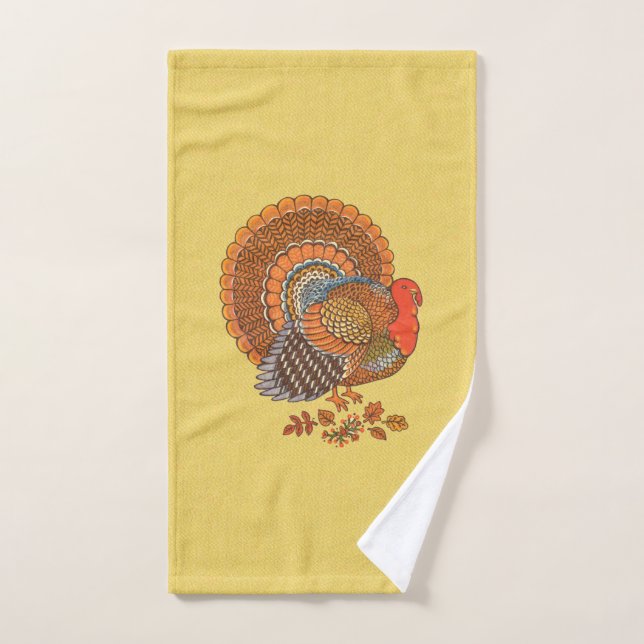 Male Turkey Fanned Tail Autumn Coloured Feathers Hand Towel (Hand Towel)