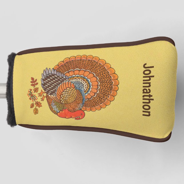 Male Turkey Fanned Tail Autumn Colours Leaves Golf Head Cover (Front)