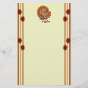 Male Turkey in Autumn Colours Red Borders Designs Stationery
