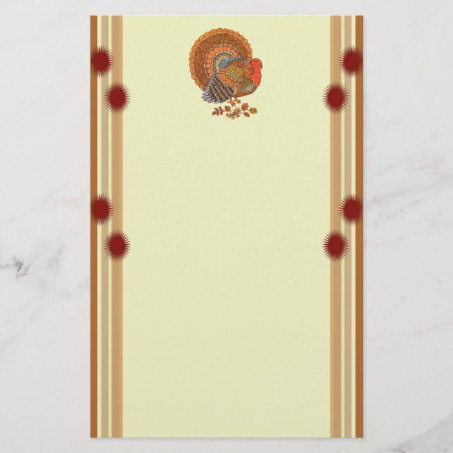 Male Turkey in Autumn Colours Red Borders Designs Stationery (Front)
