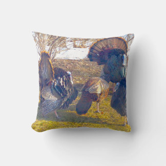 Male Turkeys in Heat and a Lady. Photo Cushion