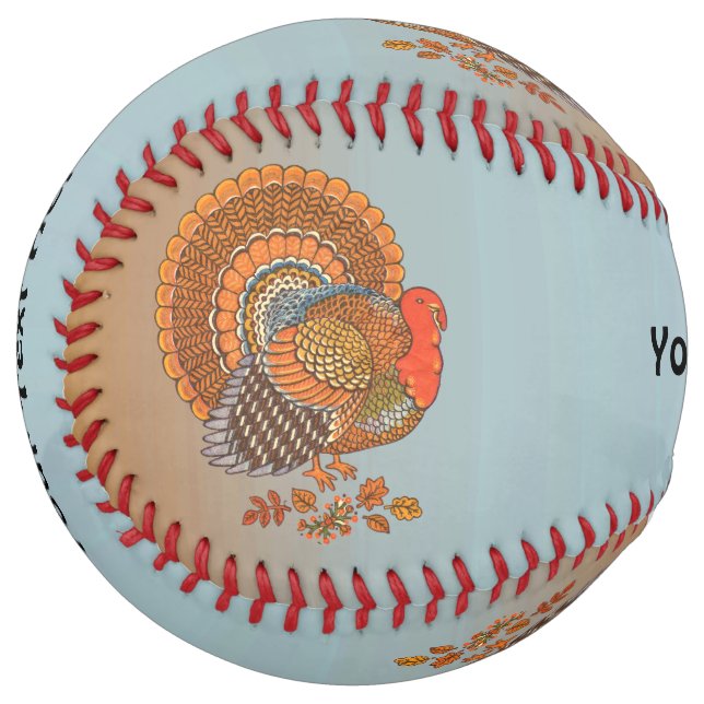 Male Turkeys Orange Brown Feathers Fall Leaves Softball (Front Left)