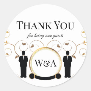 Male Wedding Gold Monogram LGBTQ Classic Round Sticker