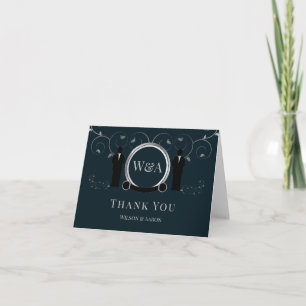 Male Wedding Silver Blue Elegant Monogram LGBTQ Thank You Card