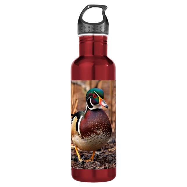 Male Wood Duck in the Woods 710 Ml Water Bottle (Front)