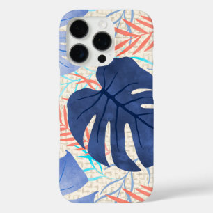 Maleah Monstera Tropical Hawaiian Watercolor- Blue iPhone 16 Pro Case