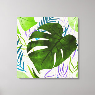 Maleah Monstera Tropical Hawaiian Watercolor-Green Canvas Print
