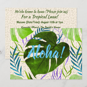 Maleah Monstera Tropical Hawaiian Watercolor-Green Invitation