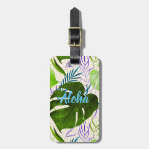 Maleah Monstera Tropical Hawaiian Watercolor-Green Luggage Tag