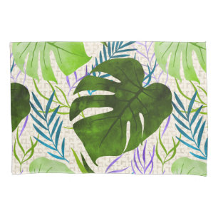Maleah Monstera Tropical Hawaiian Watercolor-Green Pillowcase