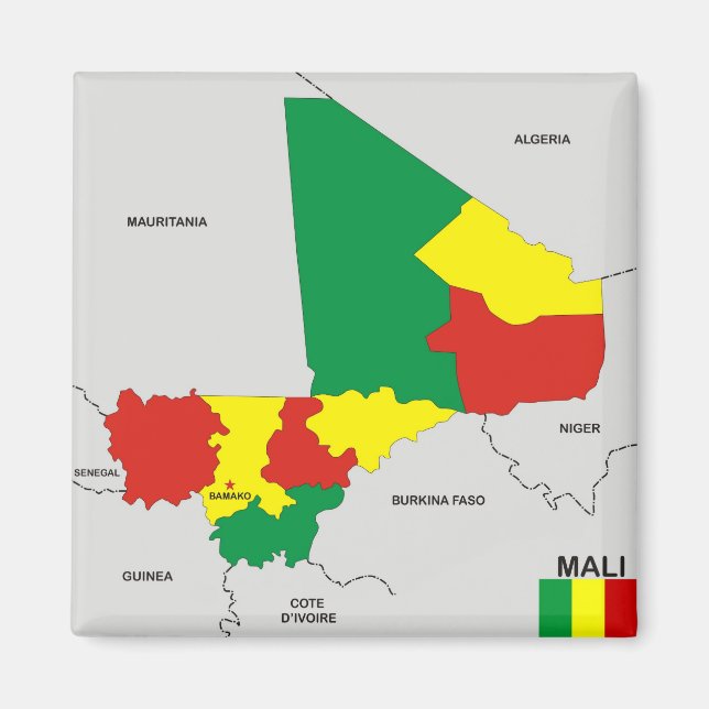 mali country political map flag magnet (Front)