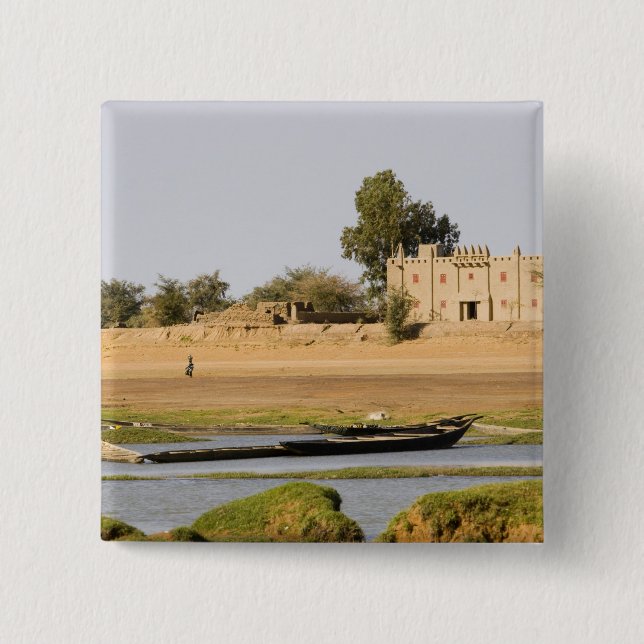 Mali, Djenne. Bani River near Djenne 15 Cm Square Badge (Front)