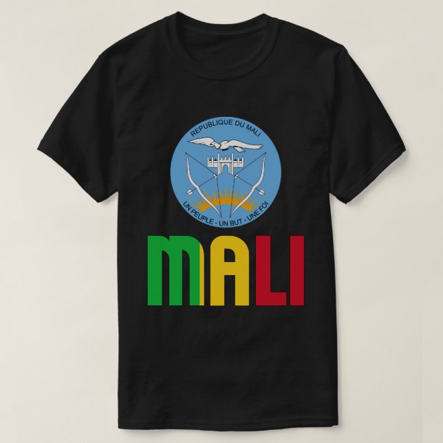Mali Flag and Coat Of Arms Patriotic T-Shirt (Design Front)