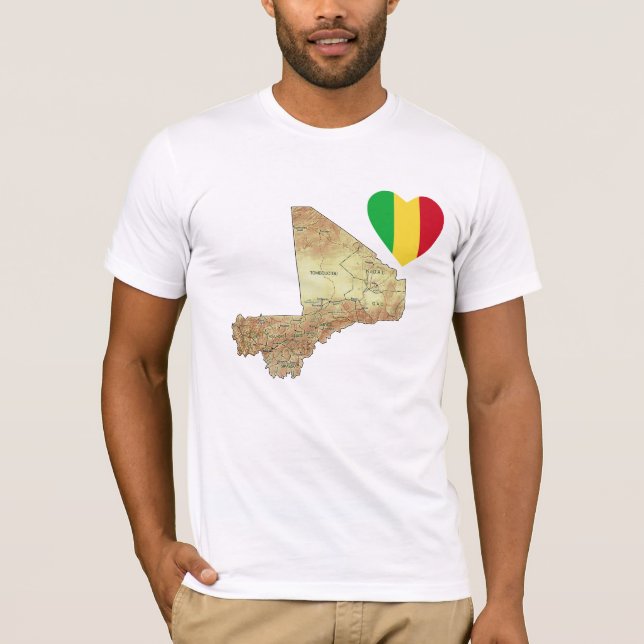 Mali Flag Heart and Map T-Shirt (Front)