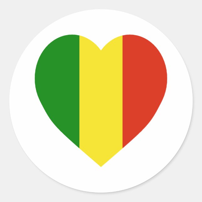 Mali Flag Heart Classic Round Sticker (Front)