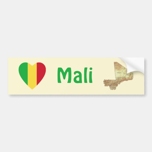 Mali Flag Heart + Map Bumper Sticker (Front)