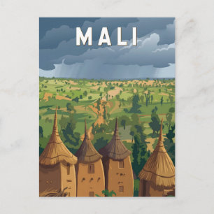 Mali Illustration Travel Art Vintage Postcard