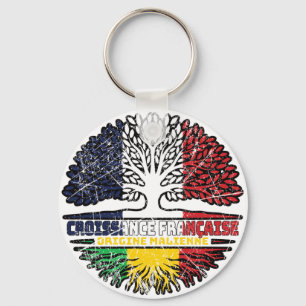 Mali Malian French France Tree Roots Flag Key Ring